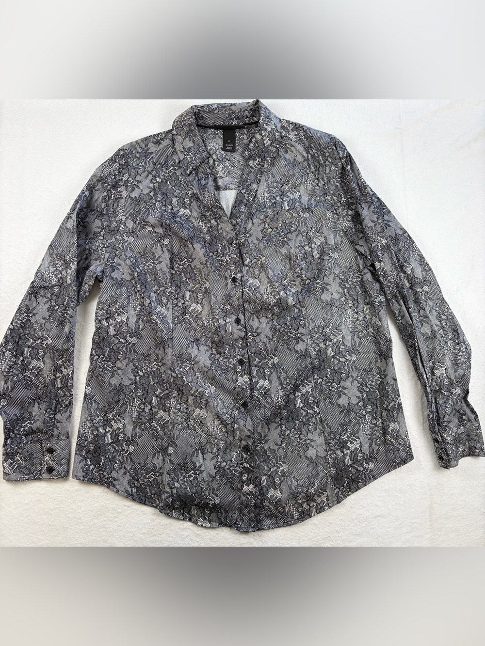 Lane Bryant Gray‎ Floral Lace-Print Button Down Shirt